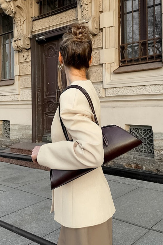 Chic Beige Structured VNeck Coat