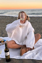 Solid Patchwork Chunky Fluffy Turtleneck Sweater