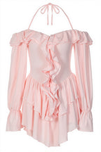 Chic Halter Neck Lace Up Ruffle Hem Romper