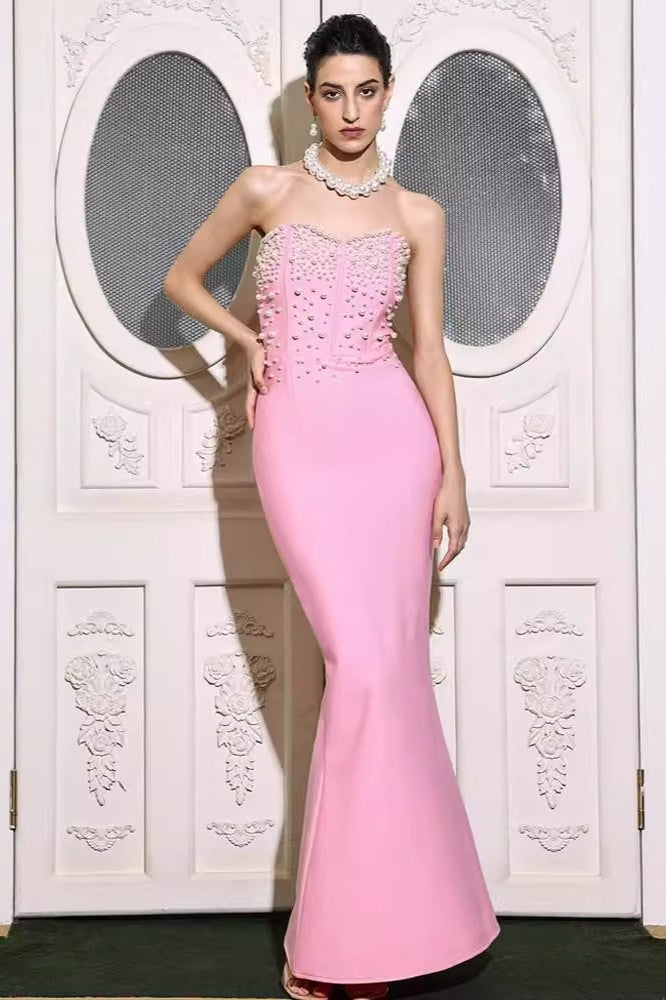 Strapless Pearl Bandage Party Dress