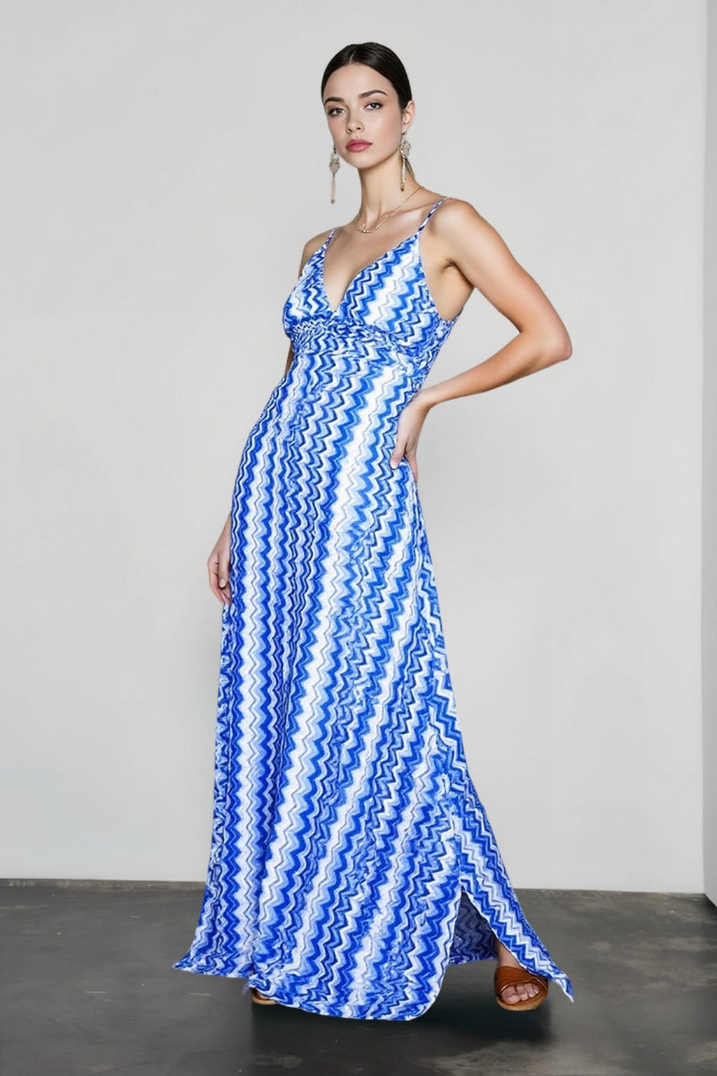 Bohemian Print V Neck Cami Slit Vacation Dress