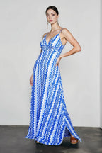 Bohemian Print V Neck Cami Slit Vacation Dress