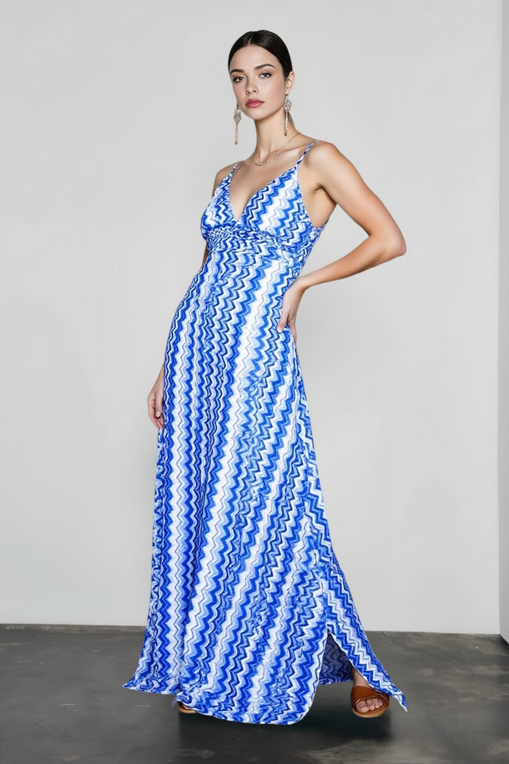 Bohemian Print V Neck Cami Slit Vacation Dress