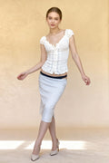 Retro Square Neck Button Down Short Sleeve Blouse