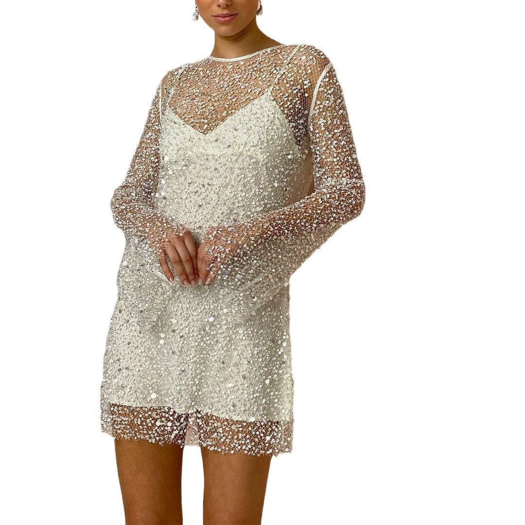 Ingrid Elevated Sequin Mini Dress Transparent Mesh Style Occasion Wear