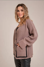 Pocket Color Block V Neck Cardigan