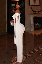 Off Shoulder Tie Front Pencil Prom Dress
