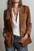 Stylish Suede Lapel Long-sleeved Casual Button-down Jacket