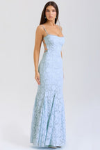 Tie Waist Sling Embroidered Mermaid Lace Dress
