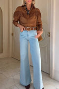 Light blue high-waist wide-leg vintage denim flared pants