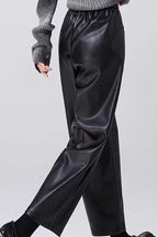 Slim PU Leather Elastic Waist Straight Pants