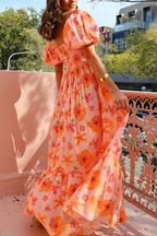 Yelena Effortless Printed Ruched a Line Dress with Puff Sleeves Premium Wardrobe Essential