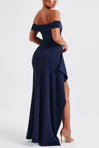 Leah Minimalist Off the Shoulder Maxi Dress with a High Slit Chic Silhouette Collection