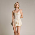 Ivory Ruched Sweetheart Neck Spaghetti Strap Mini Dress