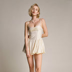 Ivory Ruched Sweetheart Neck Spaghetti Strap Mini Dress