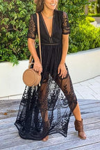 Bohemian Lace Split Beach Maxi Boho Dress