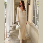 Crochet Fishtail Flare Sleeve Maxi Dress