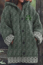 Women's Irish Celtic Knot Jacquard Hooded Sweater