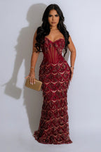 Elegant Spaghetti Strap ALine Bodycon Maxi Sequin Dress