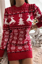 Knit Christmas Reindeer Color Block Sexy Fitted Mini Dresses
