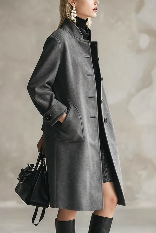 Stylish Long-sleeved Button-down Casual Long Coat
