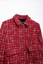 Padded Shoulder Tweed Two Piece Blazer Skirt Set