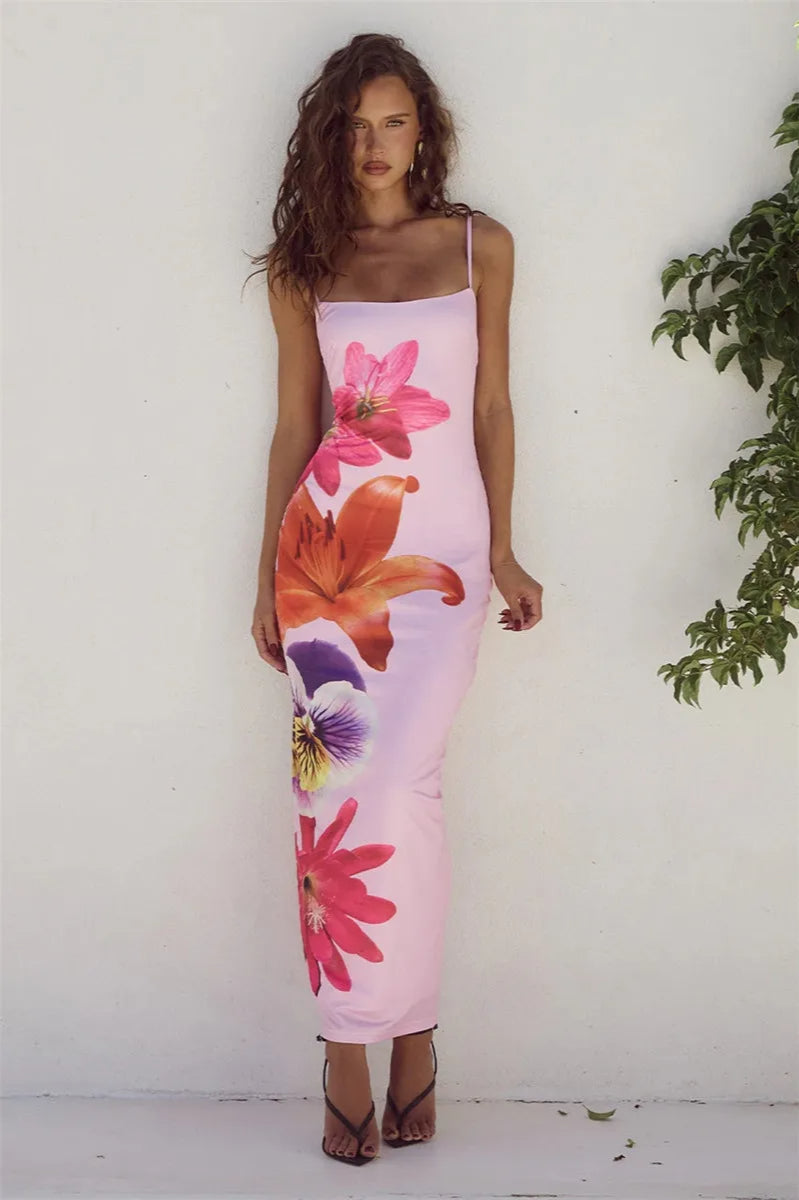 Floral Print Spaghetti Strap Midi Dress