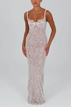 Lace Cami Ruched Maxi Party Dress