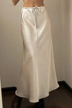 Satin Drawstring High Waist Bodycon Maxi Skirt