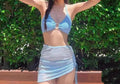 Sky Blue Hip Bag Drawstring Sexy Three Piece Swim Sets
