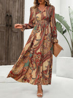 Estefanía Aesthetic Smocked Printed Dress with Flounced Sleeves and V Neck Boutique Collection