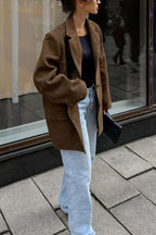 Retro Brown Faux Suede Blazer Jacket