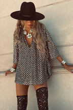 All about Glam Collar Sequin V-neck Half Sleeve Loose Top