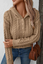 Vintage Solid Color Button-Front Hooded Thick Warm Sweater