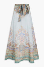 Next Vacation Linen Blend Paisley Print High Rise Tie-up Waist Maxi Skirt