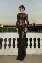 Sexy Ruched Long Sleeve Lace Dress