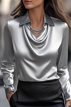 Temperamental Printed Simple Shirt Collar Ladies Top