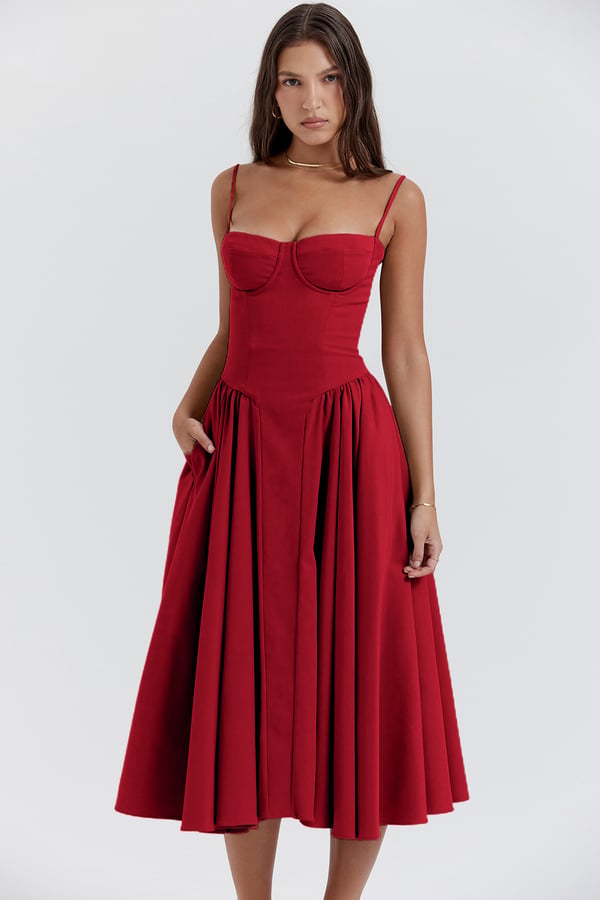 Milagros Premium Sleeveless Midi Dress with a Corset Fit Elevated Occasion Wear