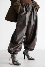 Drawstring Cuff PU Leather Relaxed Pants