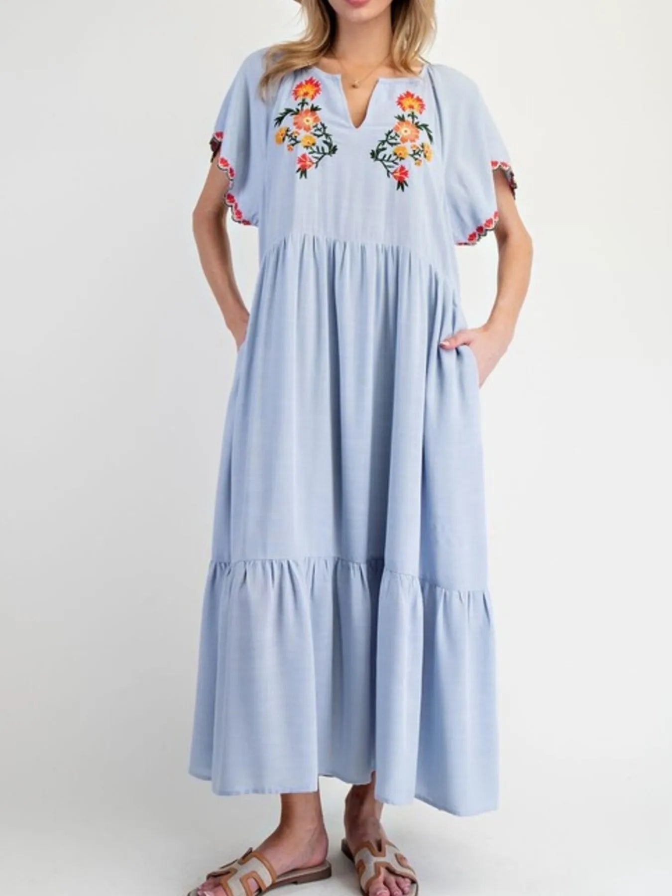 Donatella Chic Loose Casual Floral Long Sleeve Maxi Dress Elevated Occasion Wear