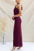 Fashionable Mesh Sleeveless One-shoulder Waist-revealing Maxi Dress