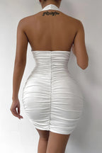 Deep V Halter Backless Mini Dress