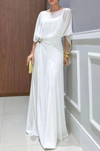 Vivian Chiffon Cape Top and Metal Buckle Wrap Wide-Leg Pants Set