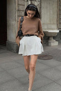 White Pleated High-Waisted Mini Skirt
