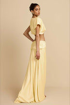 Ruched Panel Strapless Top High Waist Skirt Set
