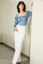 Cathy Blue Wide Cropped Blouse
