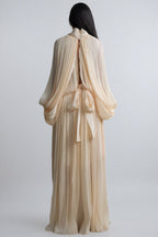 Elizabeth Tie Neck Puff Sleeve Maxi Dress