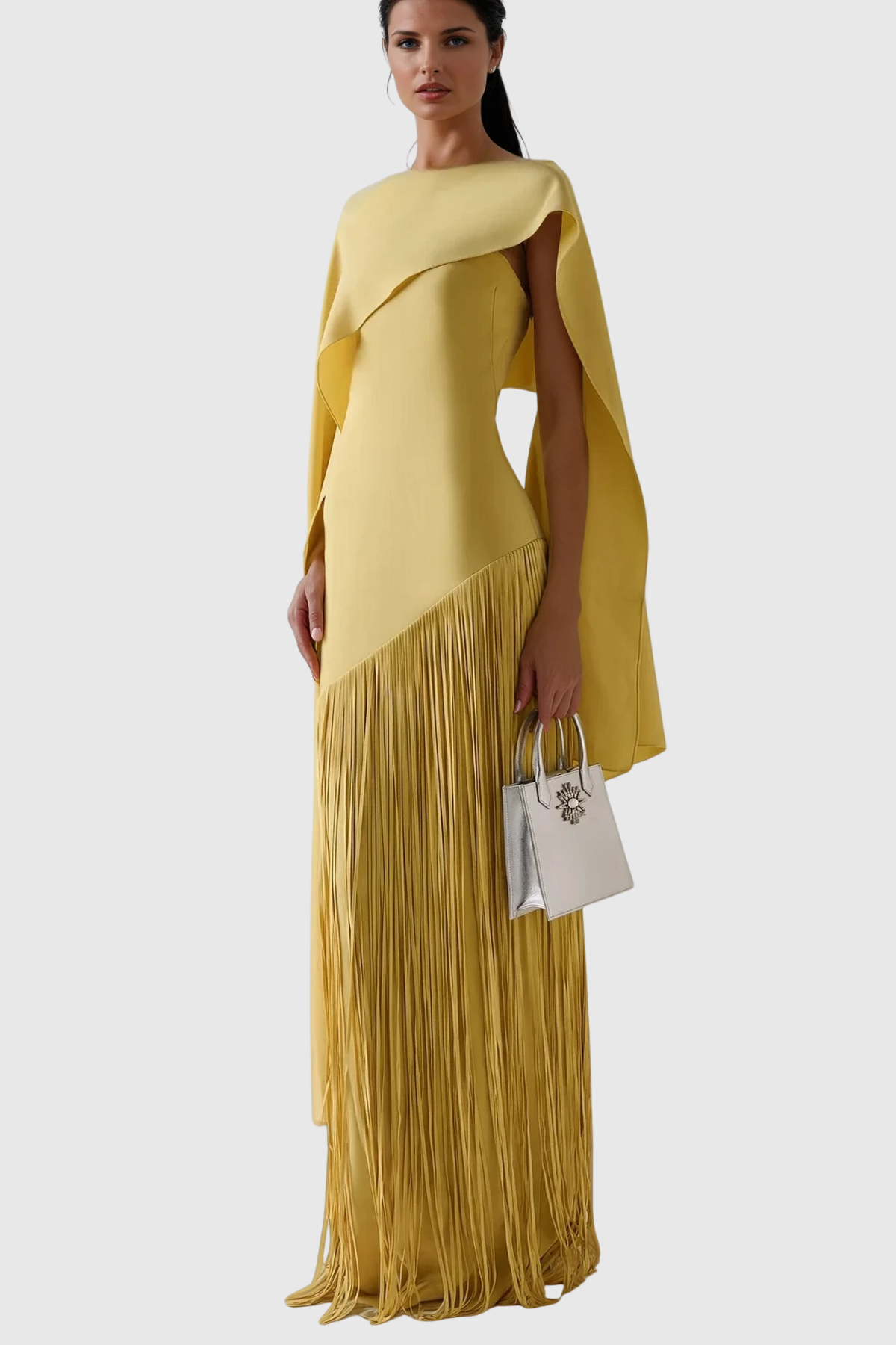 Donaldina Fringe Shawl Maxi Dress