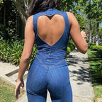 Heart Shaped Backless Denim Jumpsuit