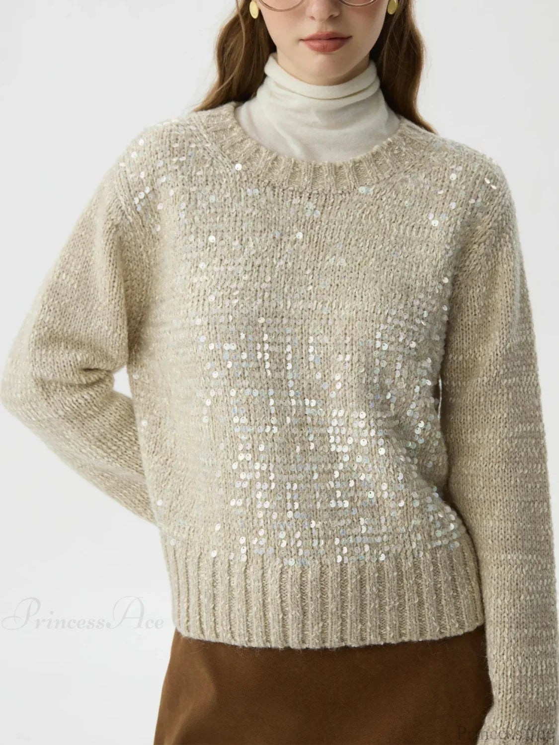 5.9% Sheep Wool Sequined Long Sleeve Sweater